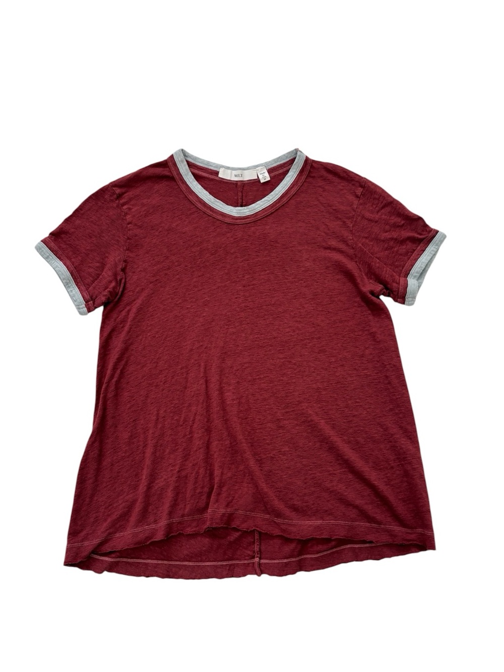 Wilt Linen Burgundy Ringer Tee with Gray Trim